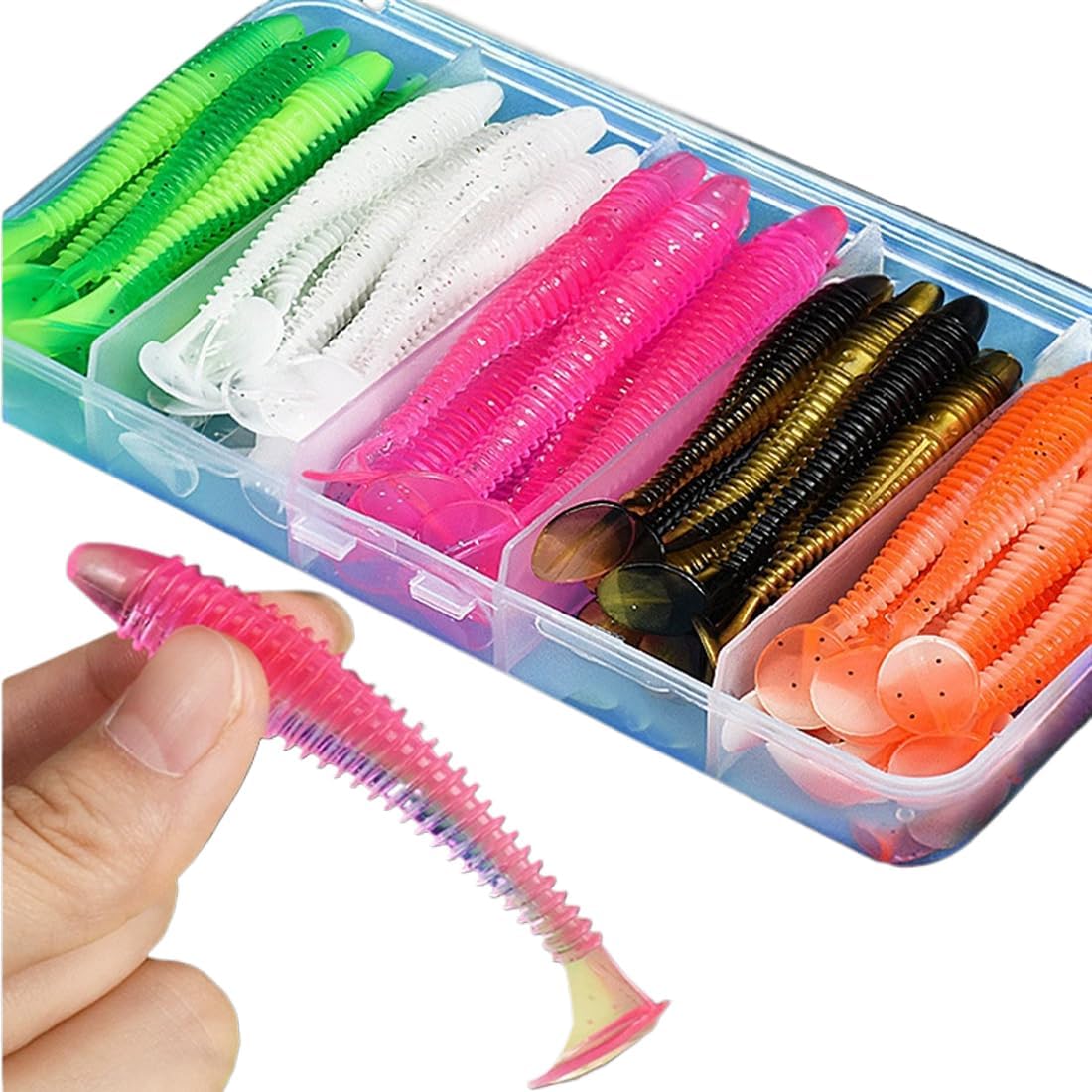 YUZNA Lot de 50 Appâts Souples en Plastique, Leurres Insectes et Vers Artificiels, pour Pêche à la Truite, Crappie et Autres Poissons, Leurres Souples et Appâts de Pêche