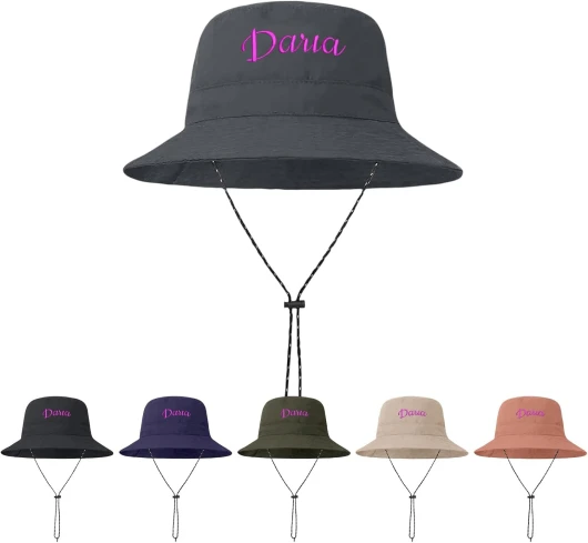 Bob Chapeau Personnalisée,Bob Personnalisable avec Texte brodé Été Plage Casquette Femme Homme,pour Camping, Randonnée, Pêche Taille unique Gris