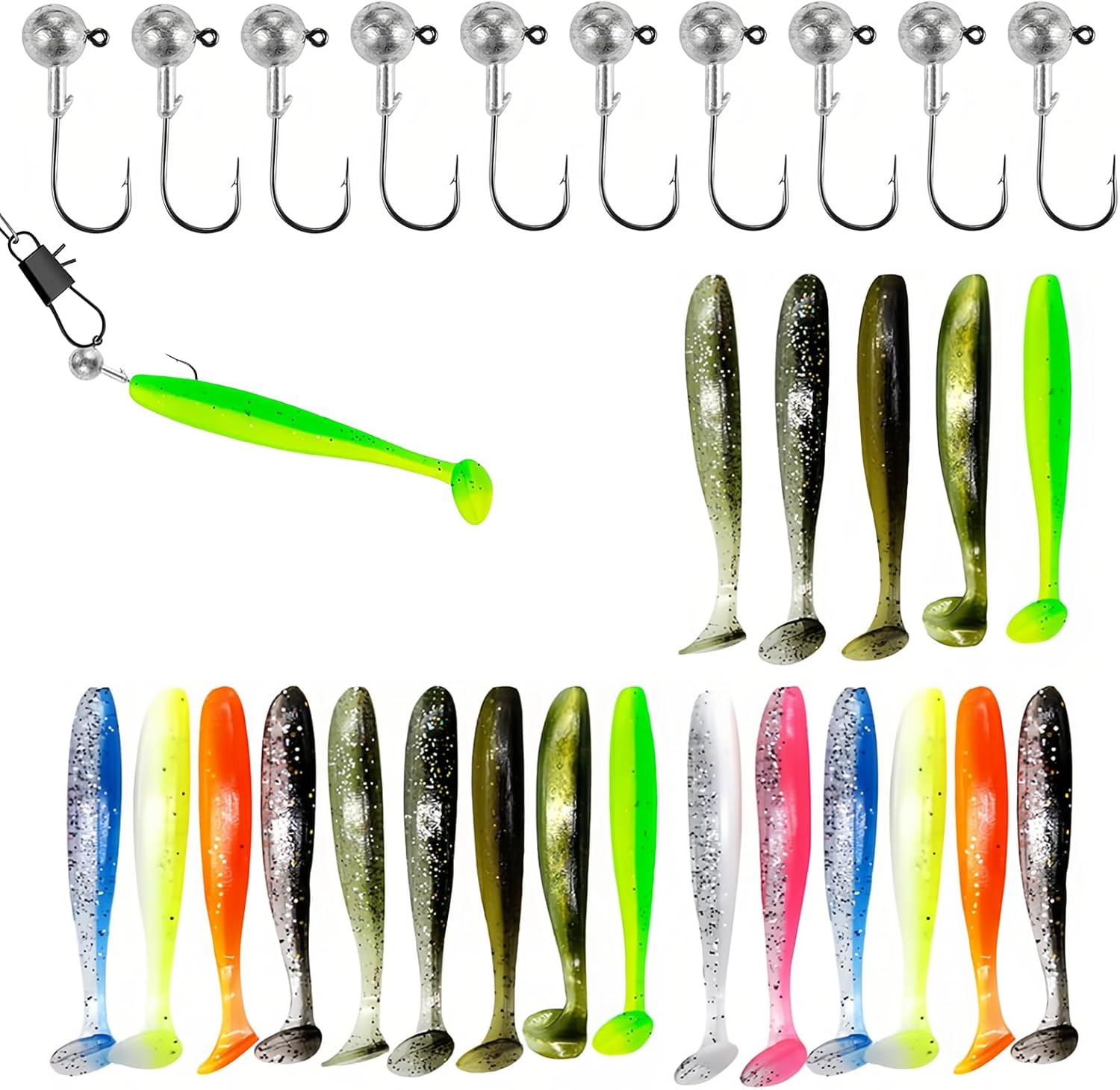 Leurres Souples de Pêche Têtes Plombées Crochets en Caoutchouc Accessoires de Pêche À La Carpe pour Poissons d'eau Salée Et d'eau Douce Leurre Souple