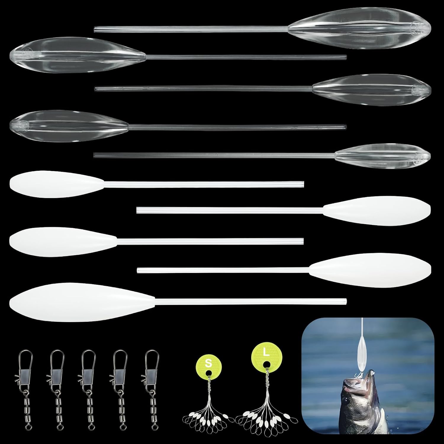 Annyswit 17 Pcs Bombette Peche Truite Set, Flotteur Peche Truite Set avec 5 Émerillons Pêche & 20 Stop Float Peche, 6-20g Flottante & Semi-Plongeante, Bouchon Peche Truite pour Shallow & Bottom Fish