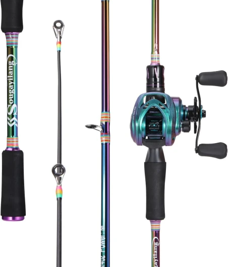 Sougayilang Canne à pêche à 2 sections colorées et légères avec moulinet super lisse pour eau douce et eau salée