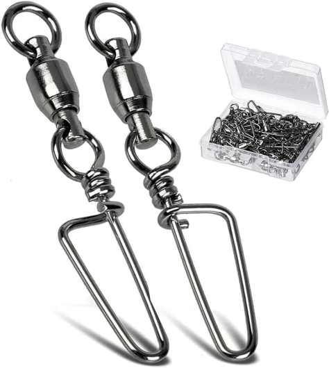 Emerillon Rolling avec Snap de Côte, Anneau Soudé en Acier Inoxydable pour la Pêche, Norme de l'eau Salée Le Noir Size 3+3(77lb) 25 pcs
