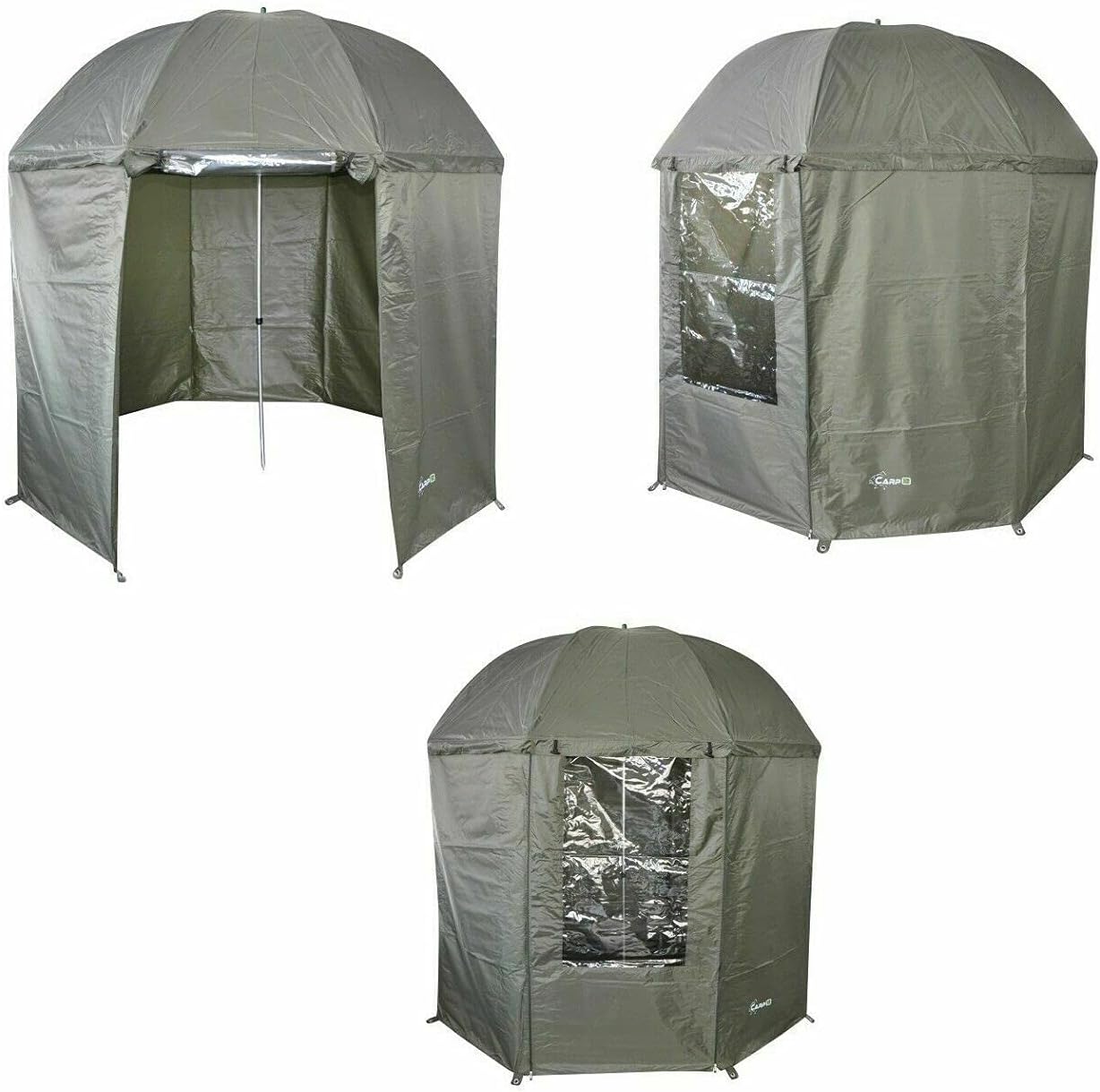 CarpOn Parapluie de pêche fermé 3 m - Avec fenêtre - 5 saisons - Imperméable - Tente de pêche à la carpe, grand