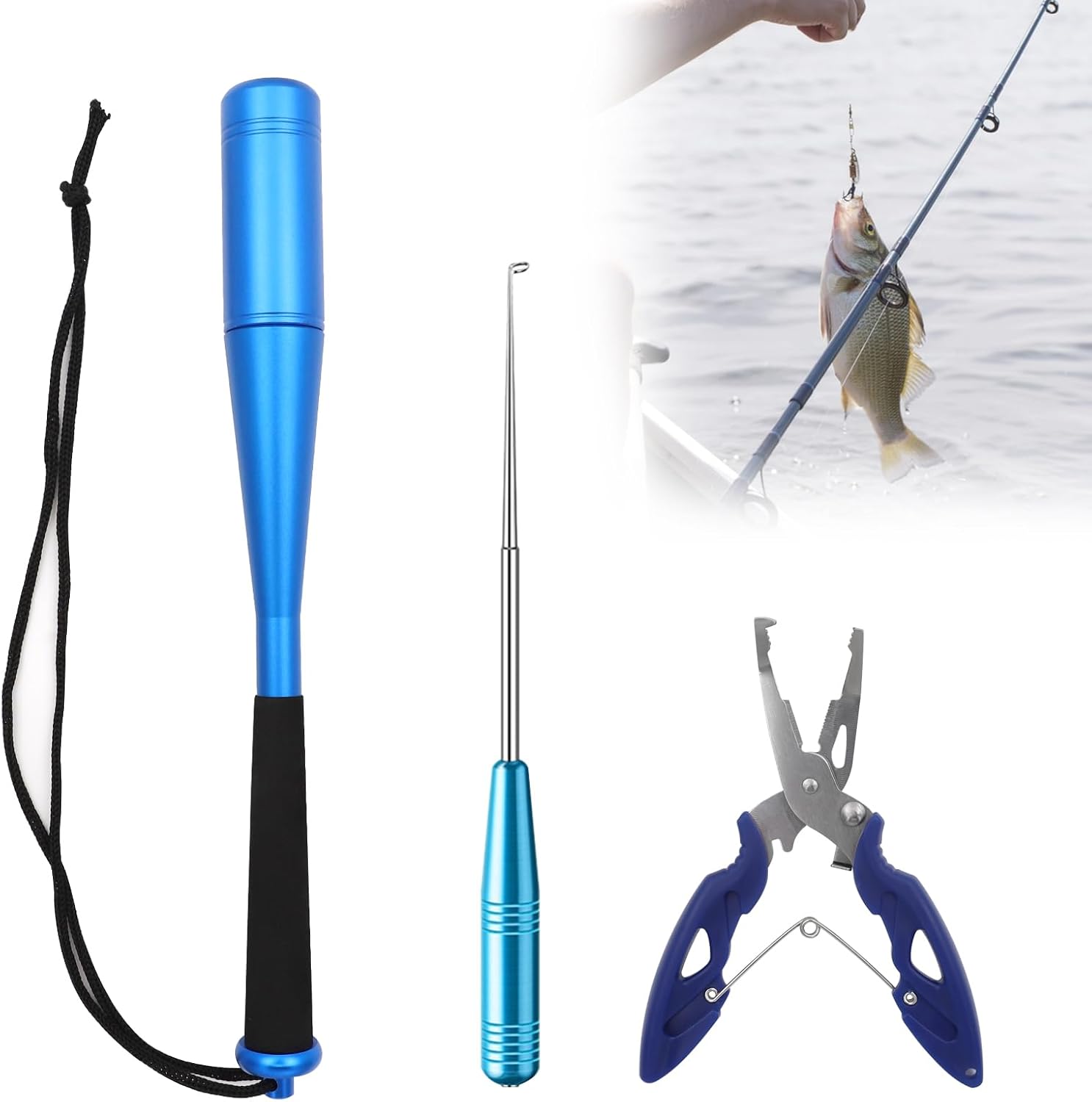 3pcs Fish Killer 24,5 cm Tueur de Poissons en Aluminium Paralyseur Poisson Paralyseur avec Pinces de Pêche Outil dissolvant Hameçons Paralyseur Poisson Accessoires de Pêche Bleu