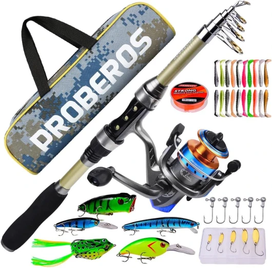 Kit Complet Canne à Pêche Télescopique et Moulinet combiné, avec Accessoires de leurres de pêche/Sac de Transport, Surf, 1.8m