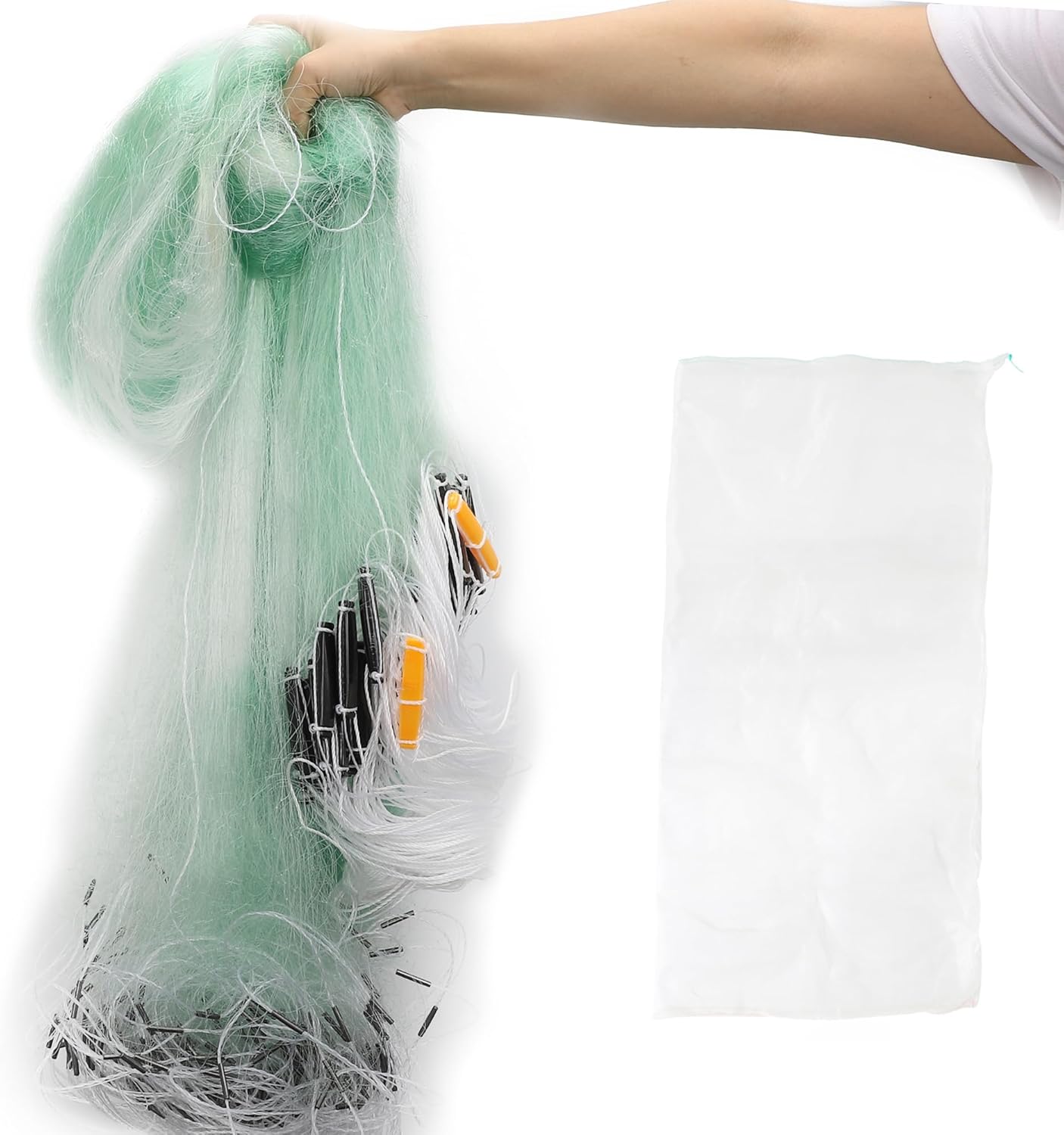 Stonenect Filet de pêche 3 Couches en Nylon 50 m de Longueur, 2 m de Hauteur avec flotteurs et éviers – Piège à appâts Pliable 8cm Maille-4 Doigts