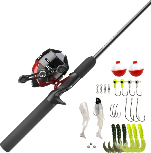Zebco Moulinet Spincast 404 et Canne à pêche 2 pièces, Canne en Fibre de Verre Durable avec poignée en EVA, Moulinet Anti-Retour Quickset avec Alerte de Touche intégrée, pré-bobiné Canne à pêche de 1,6 m avec 28 pièces de matériel de pêche