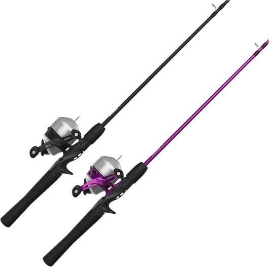 Zebco 33 Moulinet et canne à pêche en 2 pièces, canne à pêche en fibre de verre durable de 1,5 m avec poignée en liège/EVA, moulinet de pêche anti-retour Quickset avec alerte de morsure Rose et noir – Lot de 2