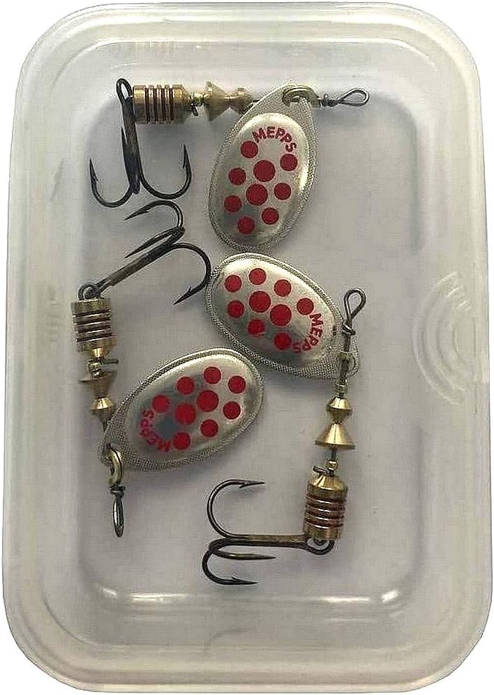 Mepps - Cuiller Speciale Peche a la Truite Aglia - Taille 1-5, Aglia Longcast Taille 2-5 - Or, Argent - 1 Pièce ARGENT POINTS ROUGES PAR 3 1