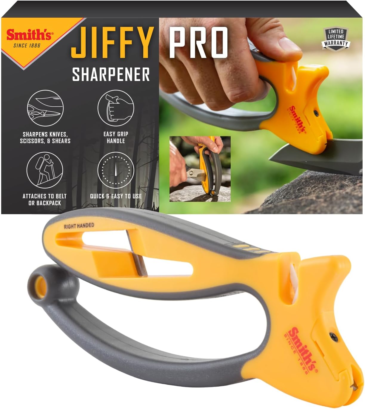 Smith's 50185 Jiffy-Pro Aiguiseur portatif en 2 étapes avec poignée souple et grandes fentes pour ciseaux, couteaux de poche, de chasse, de pêche et de cuisine