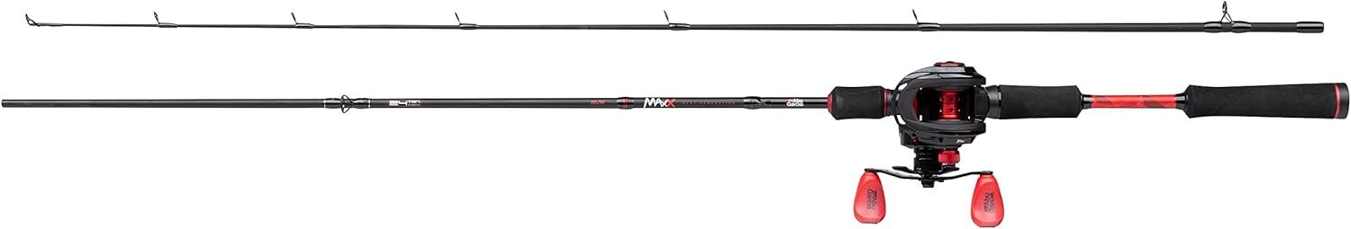 Abu Garcia Max® X Casting Combo - Ensemble Canne à pêche et Moulinet - Combiné Baitcast à Profil Bas pour Les pêcheurs de prédateurs en Eau Douce, pour brochet, Perche, Sandre - Noir/Rouge, 2 Options