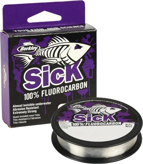 Fluorocarbone Berkley Sick Leader Material - 50m de tête de Ligne Invisible de fluorocarbone Transparent, coulant Rapidement - Parfait pour la pêche en Eau Douce et la pêche en mer 0.22mm - 3.7kg - 8lb - 50m