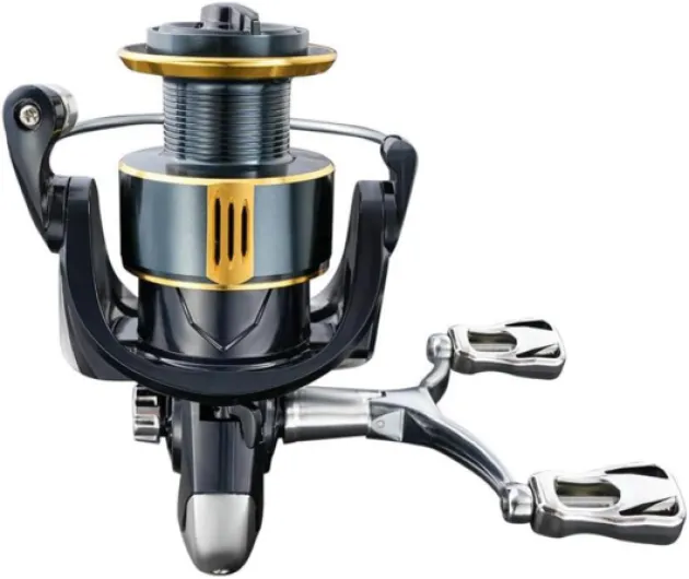 Moulinet de Pêche Spinning, Tourniquet à Tambour Fixe 5,2:1, Fishing Reel Léger à Double Culbuteur, Poignée de Pêche pour Gauchers et Droitiers modèle 6000