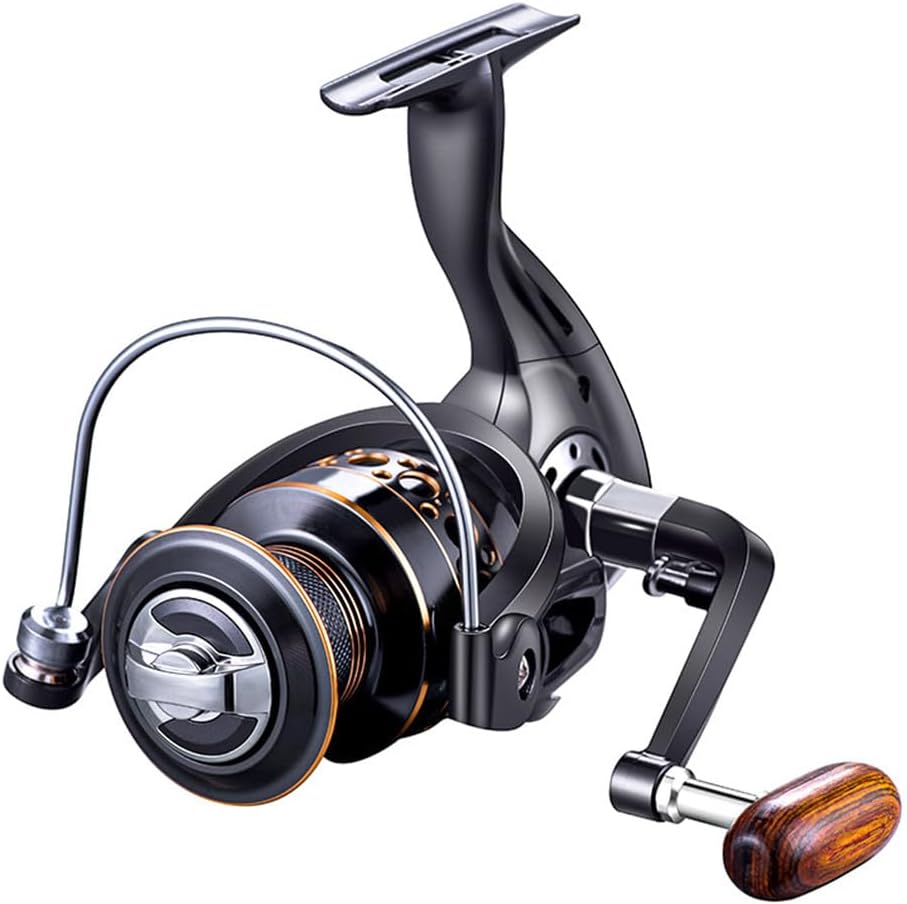 Moulinet de Pêche Spinning, tourniquetà Tambour Fixe 5,2:1, Moulinet de pêche Spinning Polyvalent, Fishing Reel Léger à 13 Roulements et Manche en Bois pour Gauchers et Droitiers BK5000