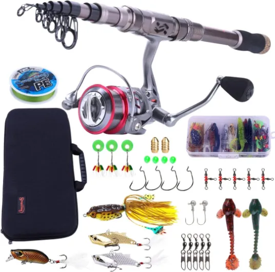 Sougayilang Ensemble Canne à pêche et Moulinet, Canne à pêche télescopique en Fibre de Carbone 12+1BB Moulinet avec Sac de Transport pour Eau salée et Eau Douce Silver-2.4m/7.87FT+3000 2.4m/7.87FT Rod+3000 Reel