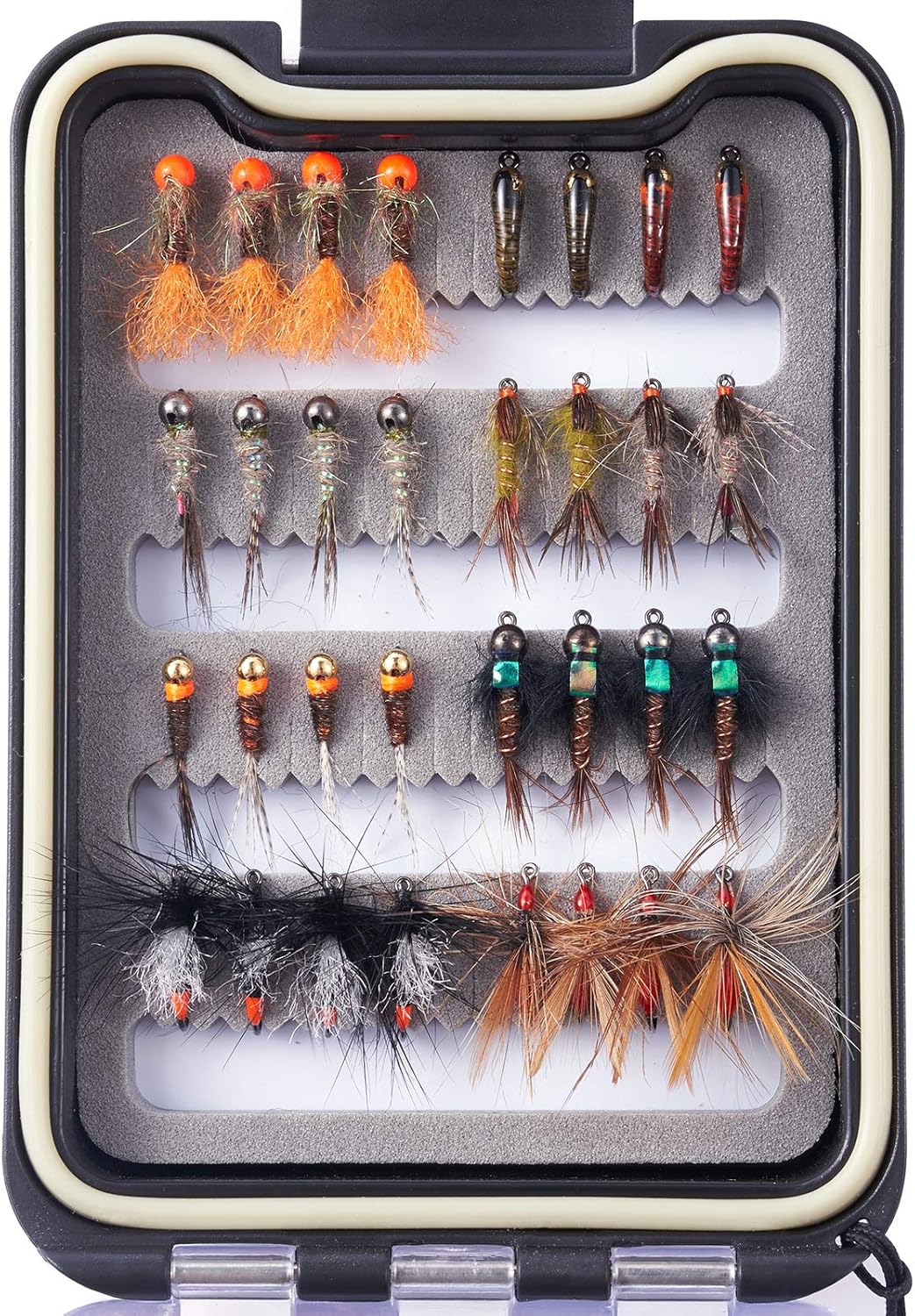 Ensemble de Mouches de pêche à la Mouche Pêche à l'achigan à Grande Bouche avec boîte à Mouches, avec Mouches sèches/Mouches noyées, nymphes, banderoles, Poppers