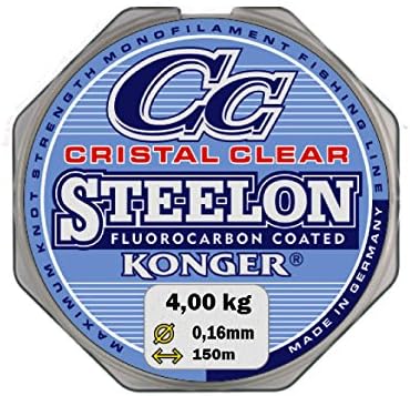 Ligne de pêche KONGER - Revêtue de fluorocarbone 0,12-0,50 mm / 150 m - Avec monofilament - Extrêmement robuste- 0,16mm / 4,00kg