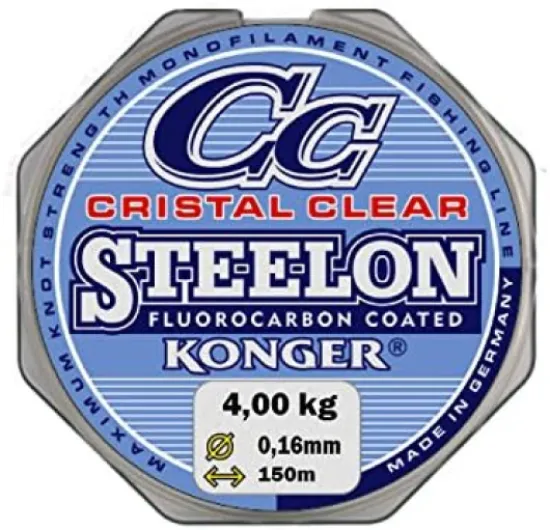 Ligne de pêche KONGER - Revêtue de fluorocarbone 0,12-0,50 mm / 150 m - Avec monofilament - Extrêmement robuste- 0,16mm / 4,00kg