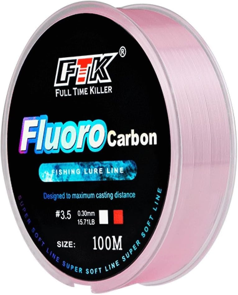 Ligne de pêche en fluorocarbone, ligne de pêche transparente, ligne souple en fibre de carbone, 1.0#-8.0#, 100 m 4.5-0.35mm-21.34LB rose