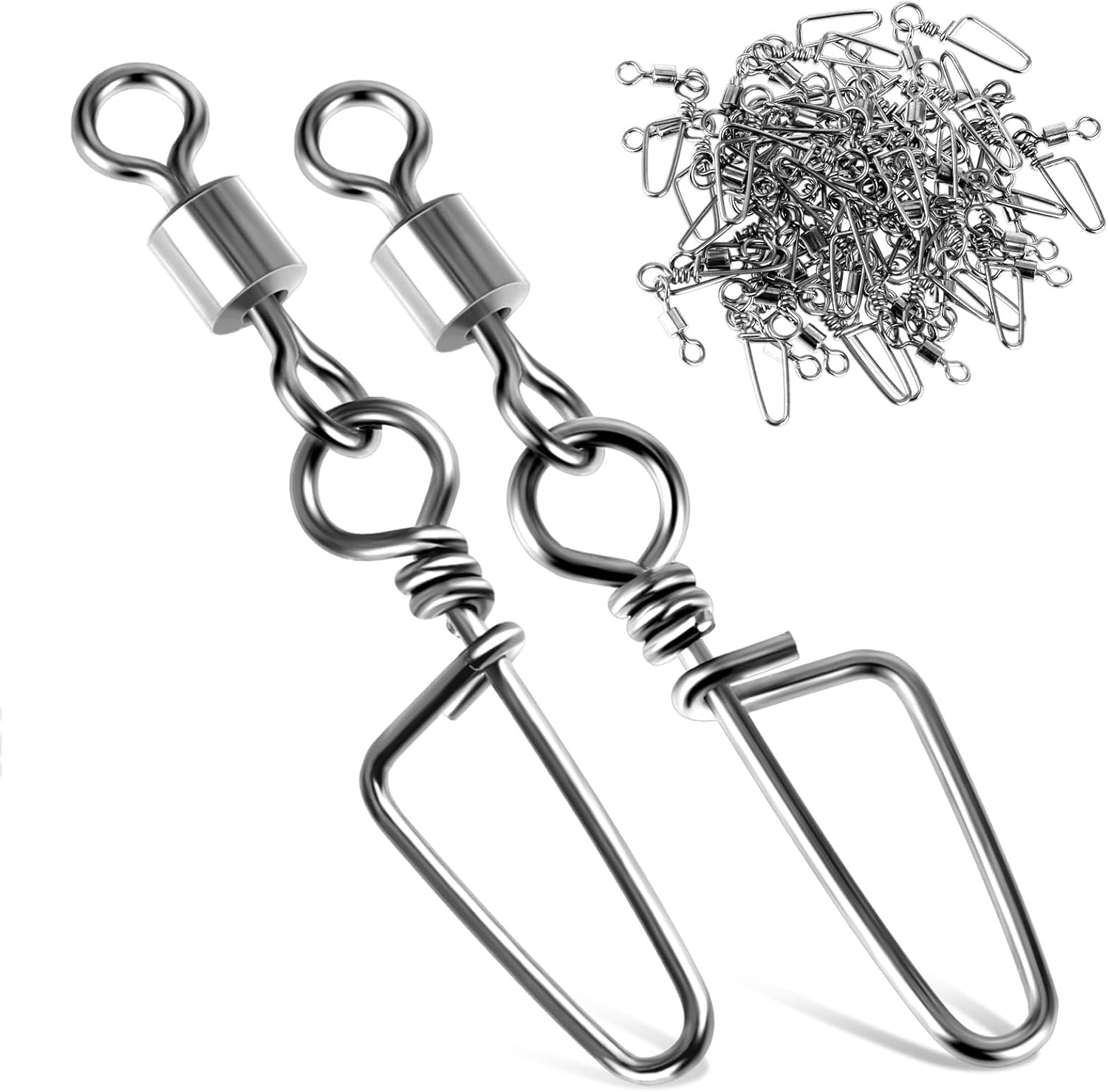 Amaxiu Angel Snap Lot de 25 émerillons haute résistance pour la pêche en acier inoxydable avec connecteur résistant à la corrosion pour eau salée et eau douce S 16 lb/7 kg