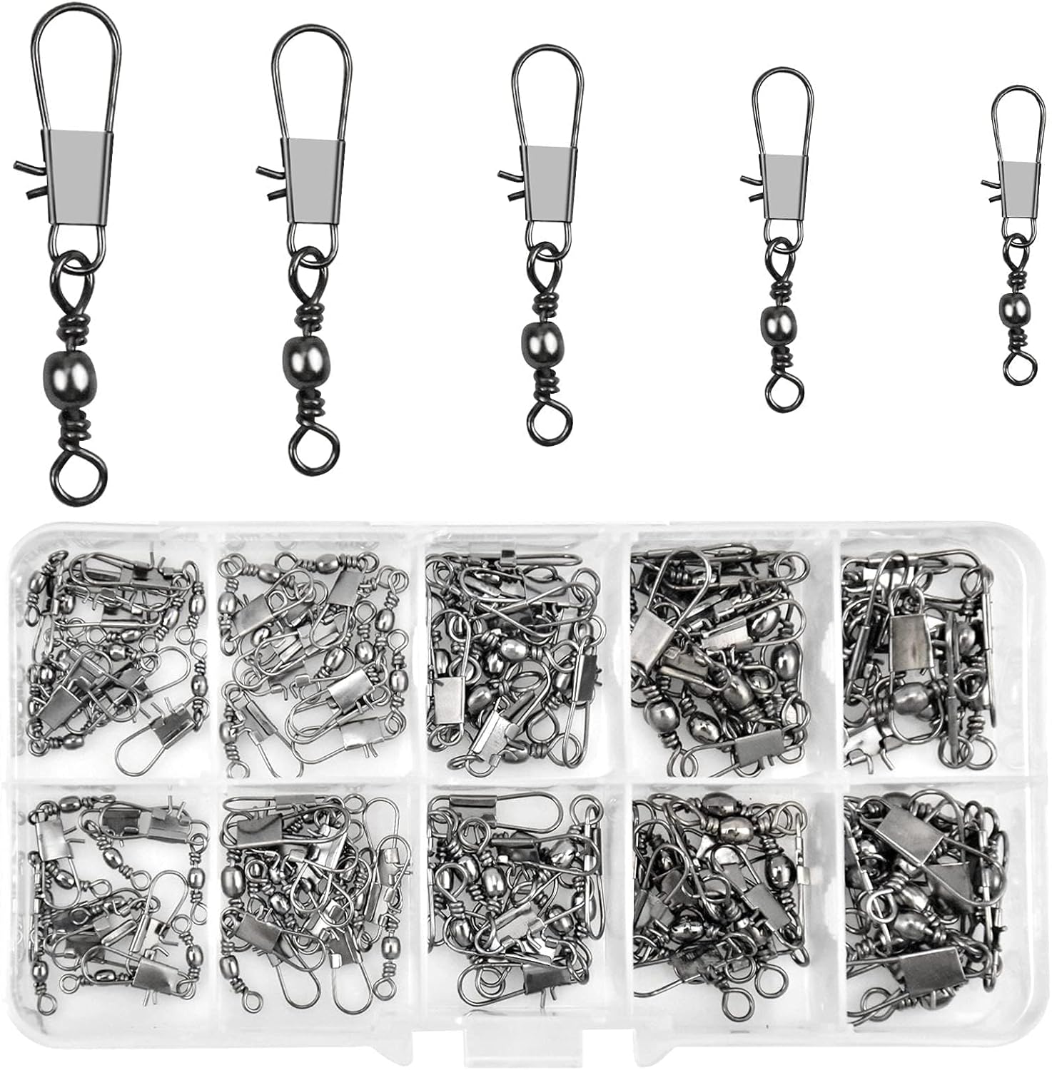 Realure 125 Pièces Emerillon Peche Carpe Emerillon Peche Mer émerillon Roulant Emerillon De Pêche à Changement Rapide Connecteurs De Ligne De Pêche en Mer Et en Eau Douce pour La Pêche en Mer