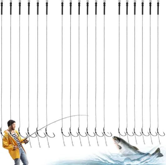 GZLCEU 18 Pcs Hameçon Pêche, Acier Inoxydable Crochet Carpe avec Bas de Ligne pour Eau Douce et Eau Salée Materiel Accessoire 6# 8# 10#