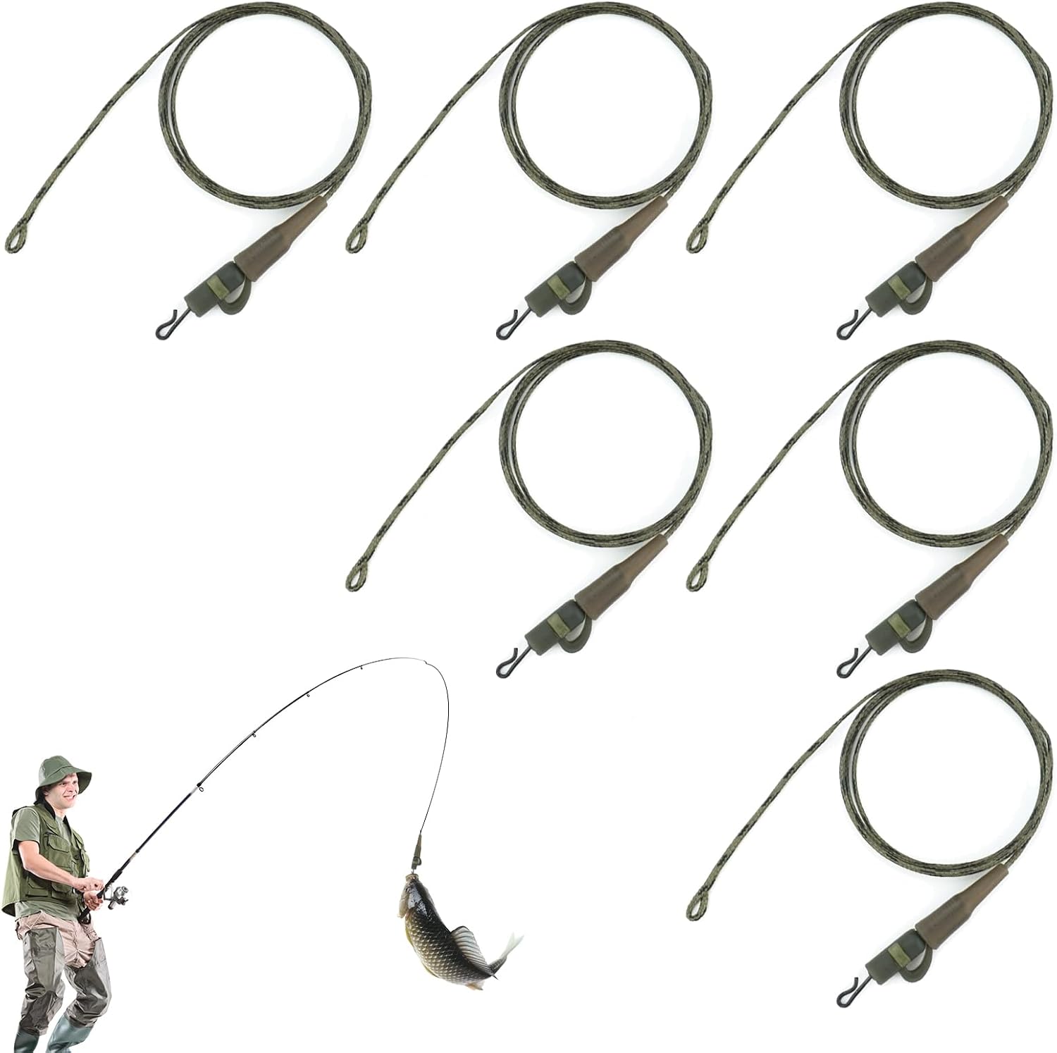 Noaxylic 6 Pièces Montage Carpe, 64cm 45lb Chod Rig, Montage de Cheveux pour la Pêche à la Carpe Anti-Enchevêtrement, avec Bas de Ligne, pour Débutants et Passionnés de Chod Rig