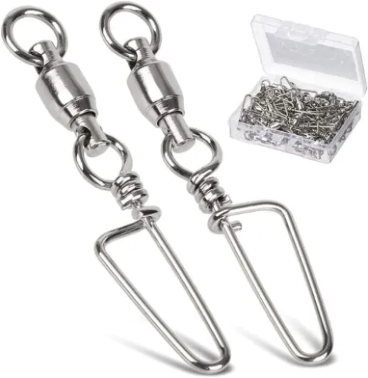 Emerillon Rolling avec Snap de Côte, Anneau Soudé en Acier Inoxydable pour la Pêche, Norme de l'eau Salée Size 2+2(48lb) 25 pcs