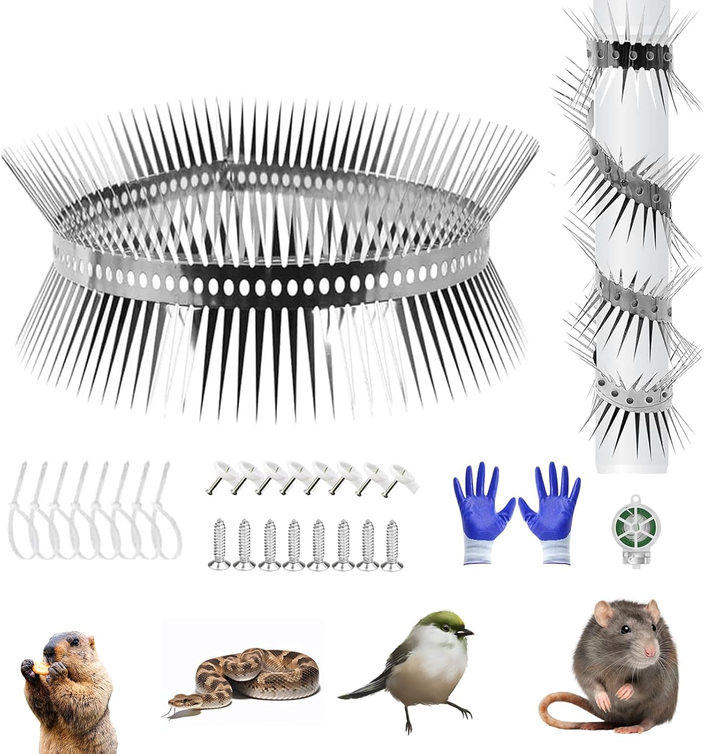 Prelisee 100CM Tuyau de Descente Anti Martres en Acier Inoxydable Protection Contre Les Martres avec Accessoires,Bande Anti Fouine Peut être Coupée Répulsif pour Maison,Gouttière 100CM Argent