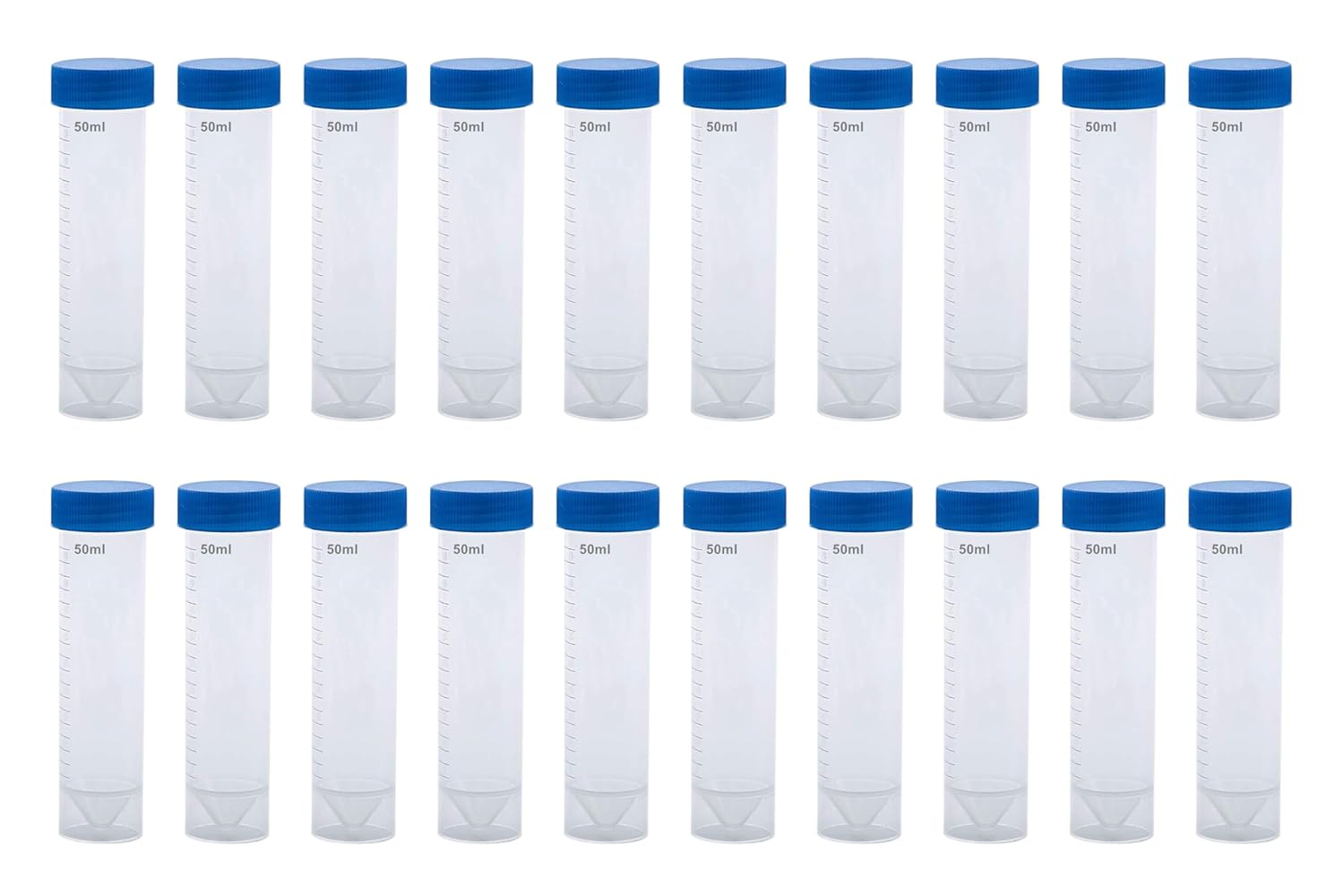HUAZIZ 20 Pièces Plastiques Tubes à Centrifuger Blue 50ml, Conique/Fond Plat Tubes à Essai Plastique, Sample Lab Tubes avec Bouchon à Visser et Graduations