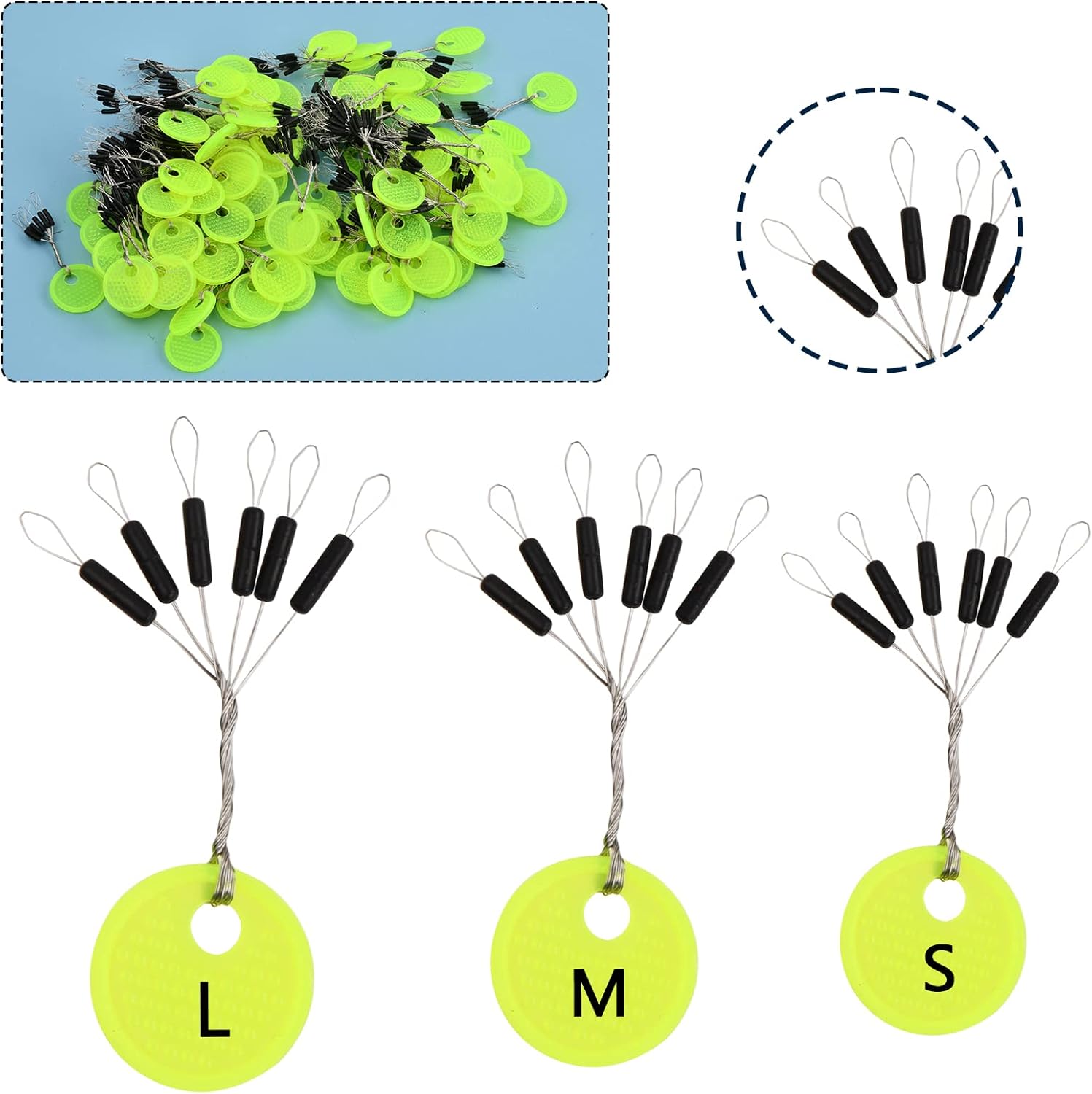 Anseom 6 en 1 Arrêts De Plomb À Flot, Oval Cylindre Float Stop Caoutchouc Pêche Bobber Perles Stopper Accessoires De Pêche pour 0,148-0,375mm Pêche Fil, Noir over-sized