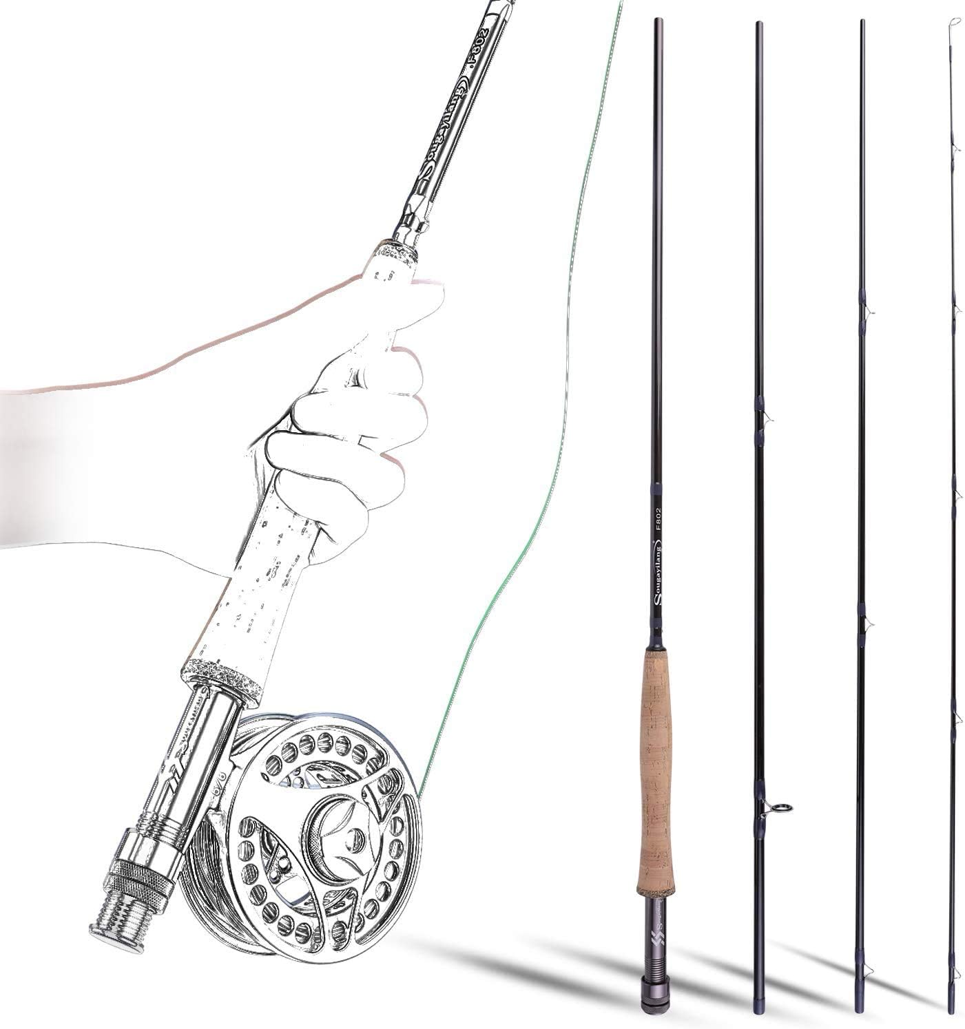 Sougayilang Ensemble canne à pêche à la mouche et moulinet, 4 pièces ultra poids portable et moulinet en aluminium usiné CNC avec sac de canne à pêche Combo de pêche à la mouche #5/6