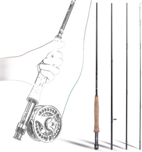 Sougayilang Ensemble canne à pêche à la mouche et moulinet, 4 pièces ultra poids portable et moulinet en aluminium usiné CNC avec sac de canne à pêche Combo de pêche à la mouche #5/6
