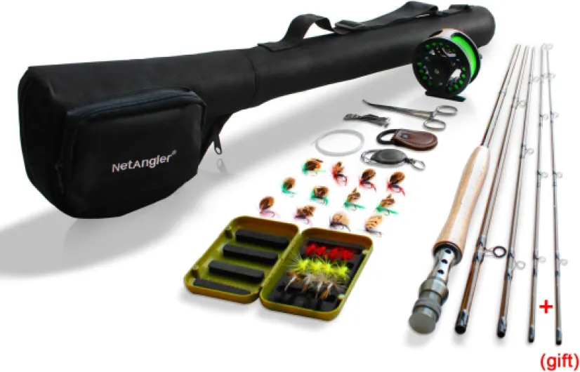 Canne à Pêche à la Mouche et Moulinet Combo 4 Pièces - 5 W Moulinet en Aluminium 28 Pièces avec Pointe de Canne, Dos et Sac de Transport en Tissu Kit complet de pêche à la mouche