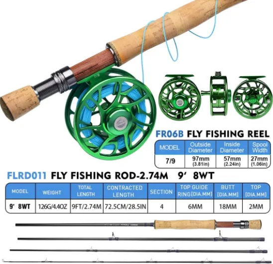 Pêche à la Mouche Combo - Ensembles Cannes et moulinets Ensemble de démarrage Complet avec étui - Pêche à la Mouche Kit Complet Tenue 2.7M 8wt Canne 7/9wt moulinet