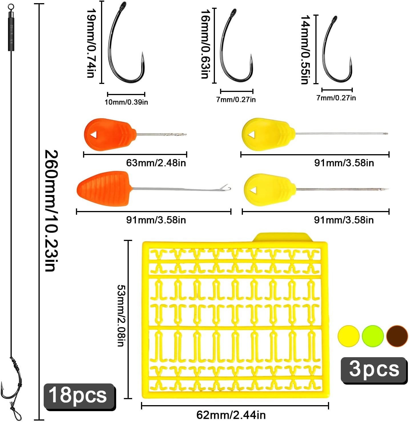 Bas de Ligne Hamecon Carpe Bas de Ligne Carpe 18 Pièces Ligne Pêche Carpe Hameçons avec Stoppeurs pour Bouillettes (6# 8# 10#)