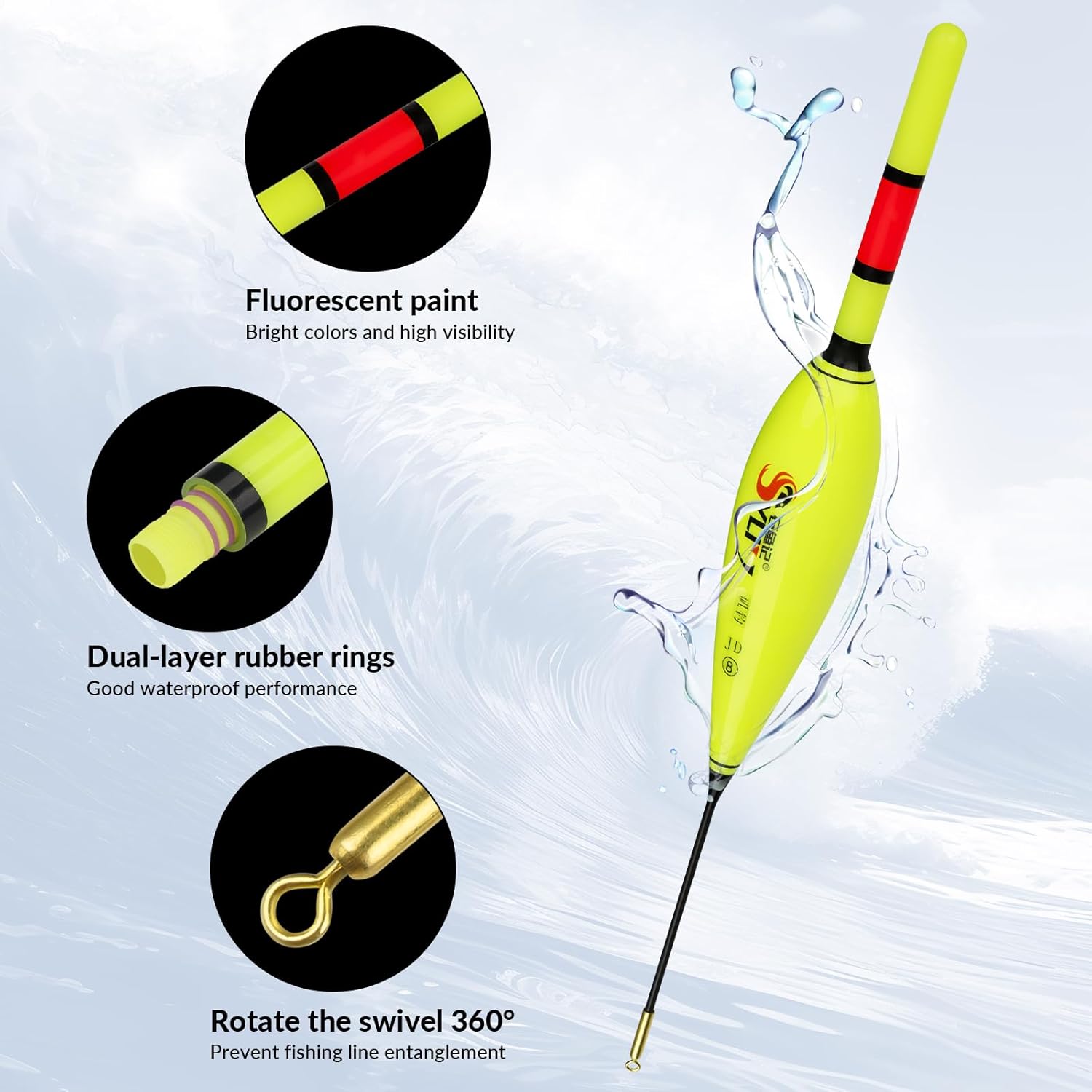 Lot de 3 flotteurs de pêche à LED avec chargeur et batterie, changement de couleur, pour le jour et la nuit, accessoires de pêche pour brochet, 20 cm, 19,5 cm, 21 cm flottement:20g