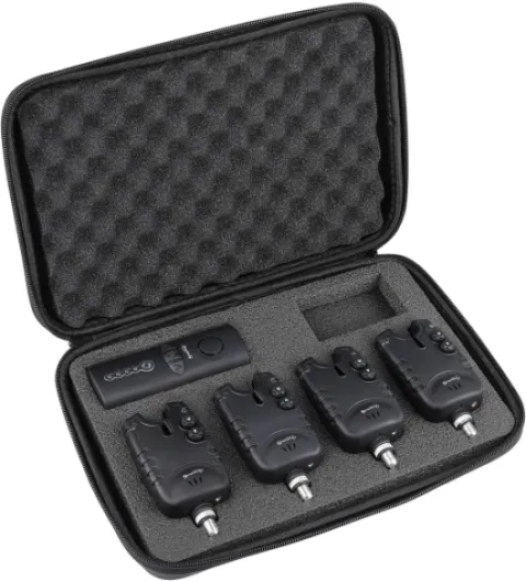 Sougayilang Ensemble d'alarme de Touche de pêche à la Carpe, 4 + 1 alarmes de Touche de pêche à LED sans Fil avec boîte à Fermeture éclair Portable pour différents Types de Cannes