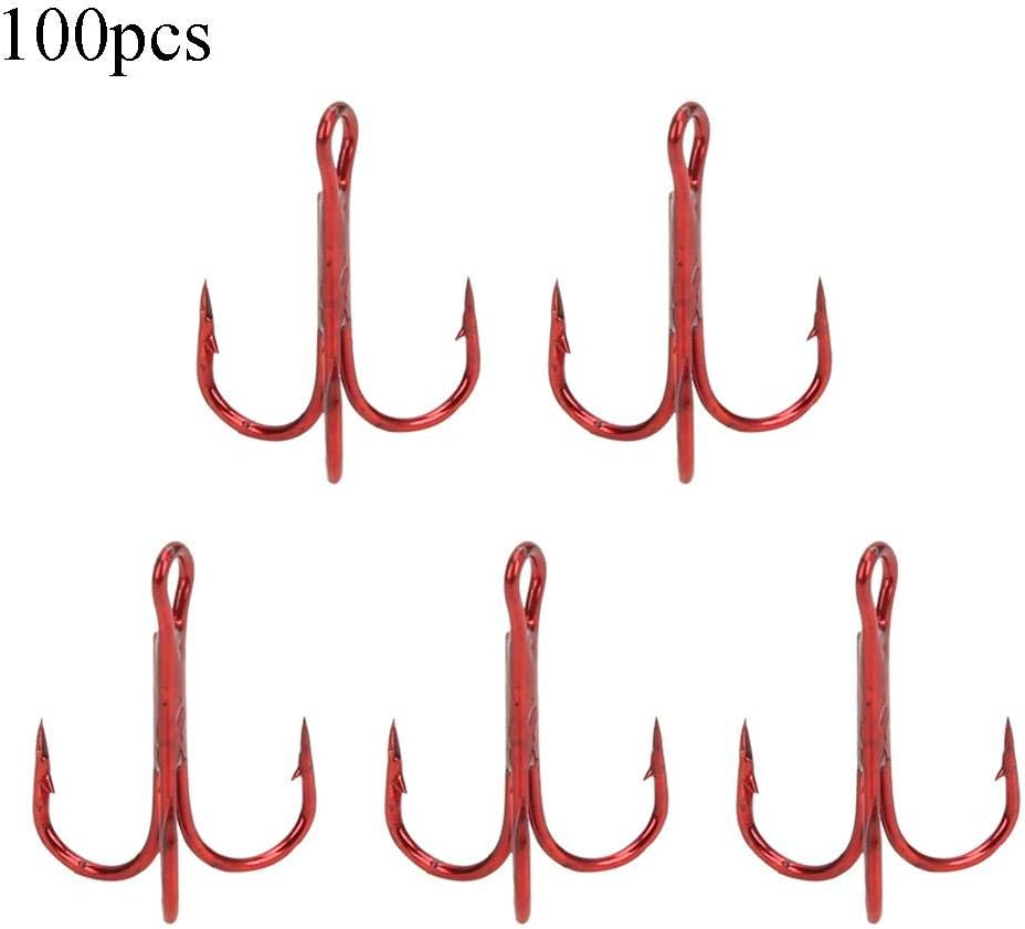 100 pièces hameçons de pêche, hameçons Triple barbelés hameçons de pêche en Acier à Haute teneur en Carbone hameçons aigus Accessoires hameçon Rouge 6#