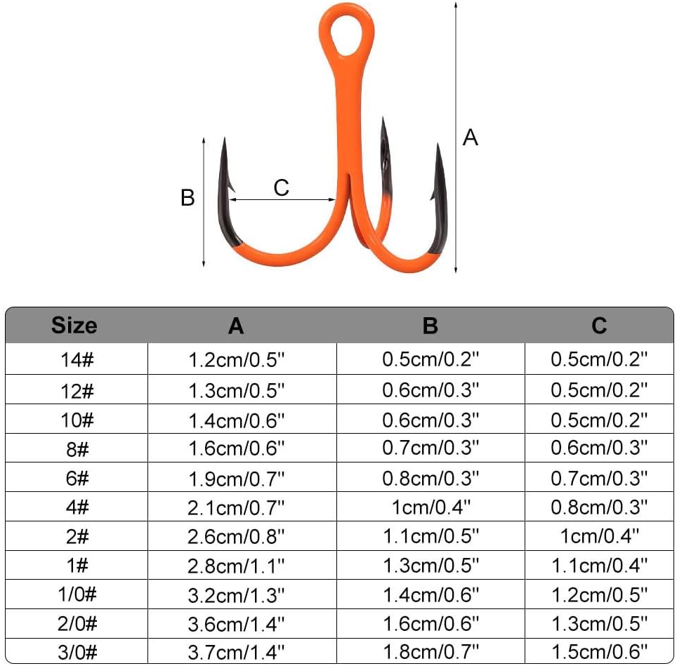 Hameçons Triples de Pêche, 10 Pcs Trident Peche en Acier à Haute Teneur en Carbone, avec Conception Barbelée pour Eau Douce et Eau Salée 3/0#