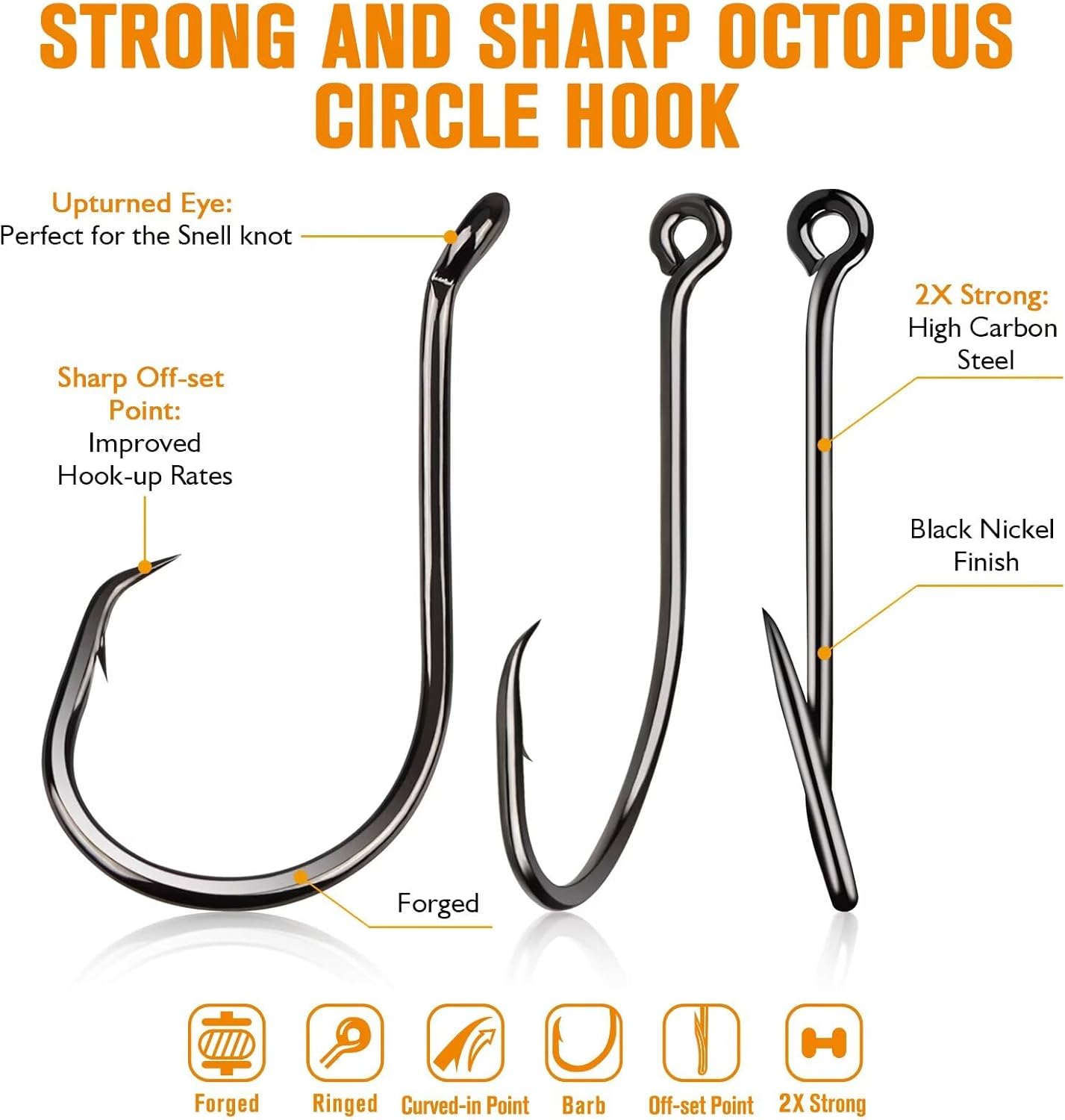 Dovesun Hameçons Circulaires pour Poisson-Chat 2X Résistance 100 Pièces Hameçons à Silure/Octopus Circle Hooks Eau Douce et Eau Salée Tailles 1/0-8/0 5/0*70 Pièces