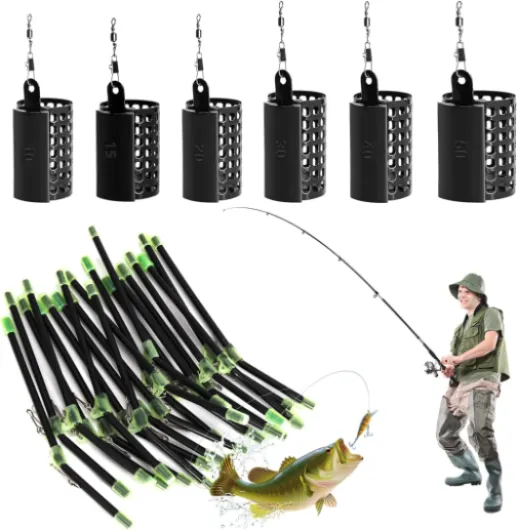26 Pièces Cage Feeder Rond Cage Feeder 20g Mangeoire de Pêche Support Connecteur d'Équilibre de Pêche Combinaisons Feeder Peche Feeder avec Anneau Pivotant 10/15/20/30/40/50g
