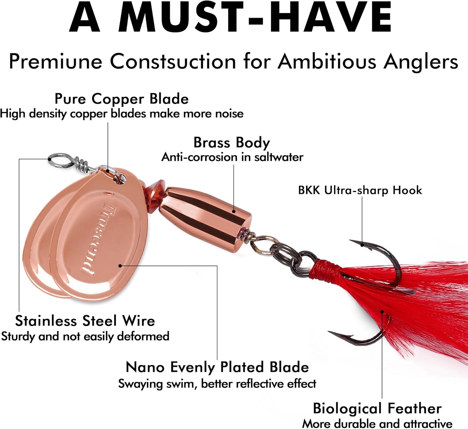 Recherche Ultime Leurre avec Action de nage Vibrante, Clignotante et de Jigging, Leurres de Pêche pour Toutes Les Espèces de Poissons, Tournantes à Double Lame, Vibe Spinner avec Hameçon BKK B1-4.5CM-7G
