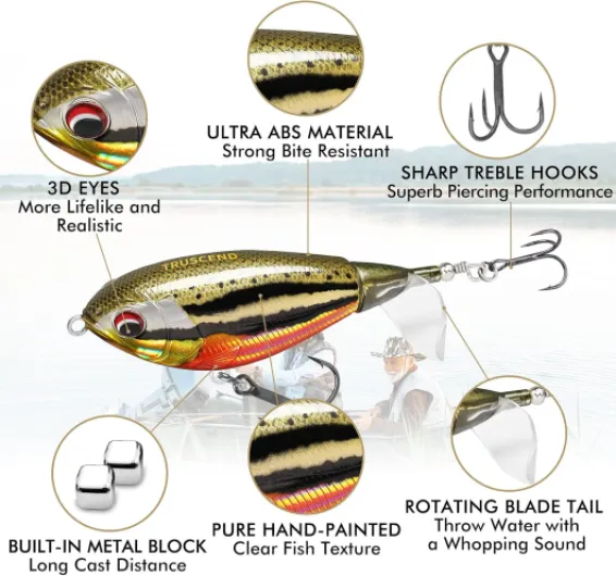 Easy Catch Popobait avec Hameçon BKK, Équilibre Parfait Entre Son, Éclaboussure et nage, Leurre de Surface Whopper Popper, Leurre Popper Topwater pour Brochet, Perche, Truites, Basse, Silure D2-11CM-23G