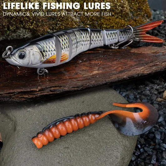 THKFISH Kit de leurres de pêche, kit d'équipement de pêche au bar pour eau douce et salée avec matériel inclus Appâts de surface, appâts spinners, grenouille, crochets/poids Accessoires Cadeau pour