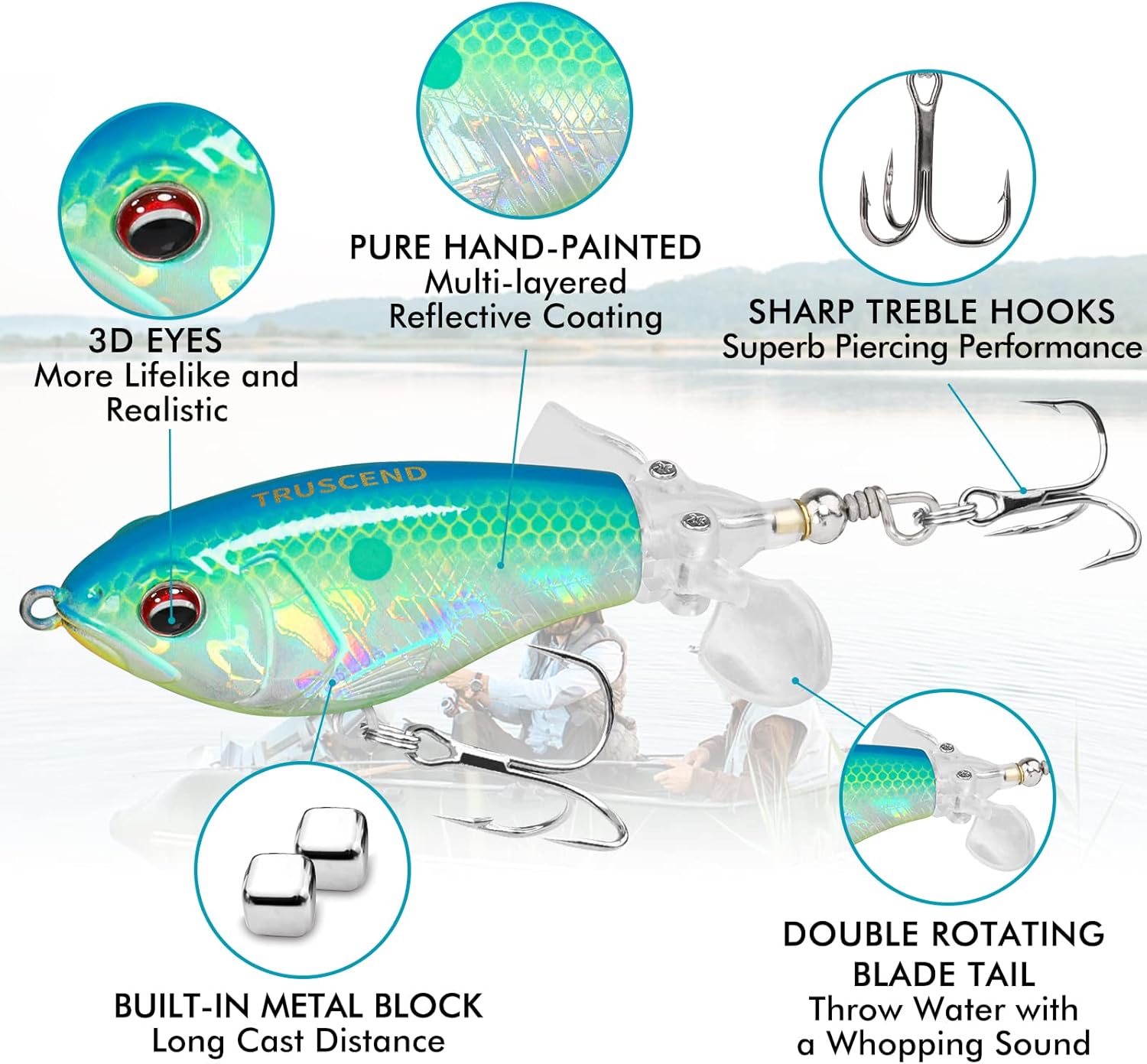 Easy Catch Popobait avec Hameçon BKK, Équilibre Parfait Entre Son, Éclaboussure et nage, Leurre de Surface Whopper Popper, Leurre Popper Topwater pour Brochet, Perche, Truites, Basse, Silure A1-8CM-9G