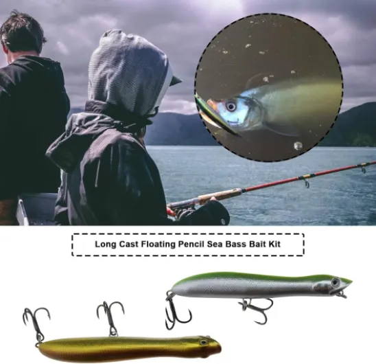 5pcs Leurres de Pêche avec Flotteur Queue Rotative Barbe Triple Crochets Leurre de Surface Matériel de Pêche pour la Pêche à la Truite d'eau Douce en Eau Salée 6g 84mm