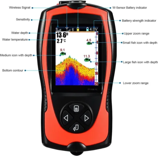 Sondeur de pêche sans Fil Rechargeable, capteur de Profondeur d'eau de 45 m, échosondeur de pêche Portable Ff1108-1cwla