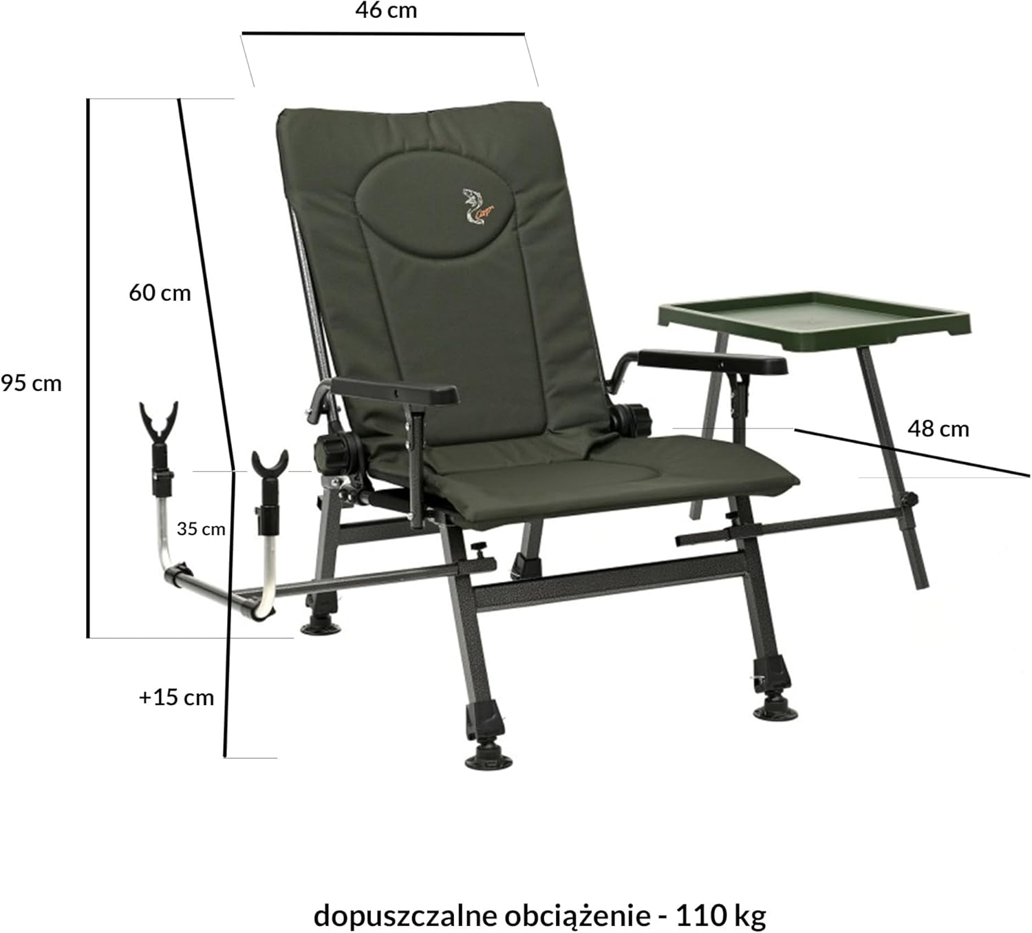Carp F5R ST/P Chaise de pêche Deluxe pour la pêche à la carpe avec hauteur supplémentaire et support pour canne à pêche