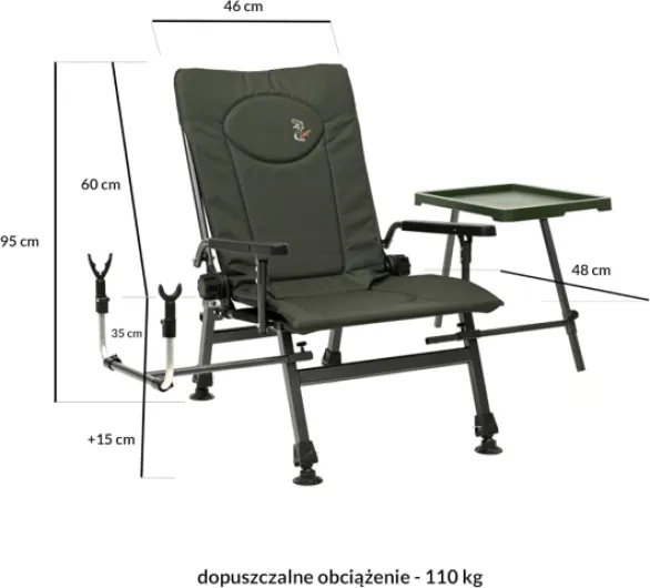 Carp F5R ST/P Chaise de pêche Deluxe pour la pêche à la carpe avec hauteur supplémentaire et support pour canne à pêche